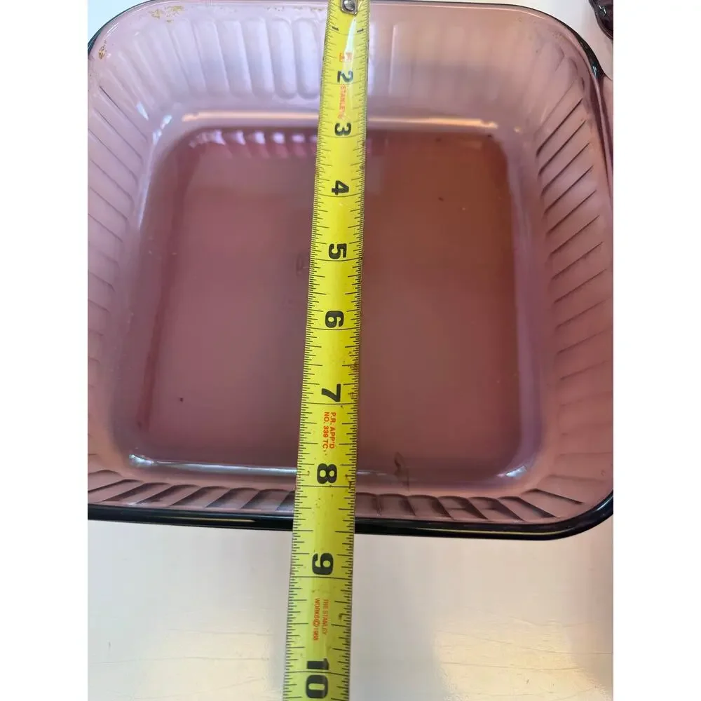 Set of 4 Vintage Pyrex Visions Cranberry Pie Plate Square Casserole 2 Loaf Pans